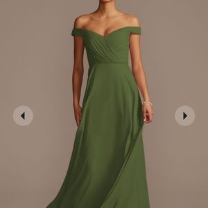 David’s Bridal off the shoulder full skirt bridesmaid dress